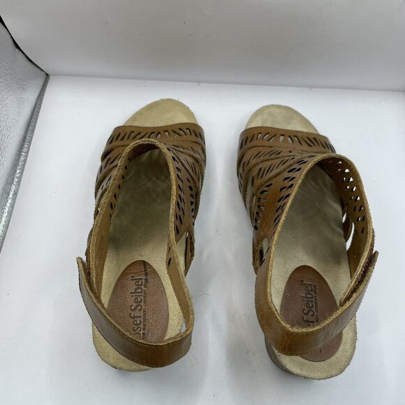Josef Seibel Sunny Sandal Womens 39 US 8.5 Brown Leather High Heel Cutout - Picture 5 of 9